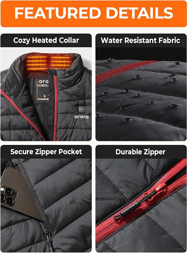 ORORO Women's Lightweight Heated Vest with USB-C Rechargeable Battery, Puffer Classic Heating Vest