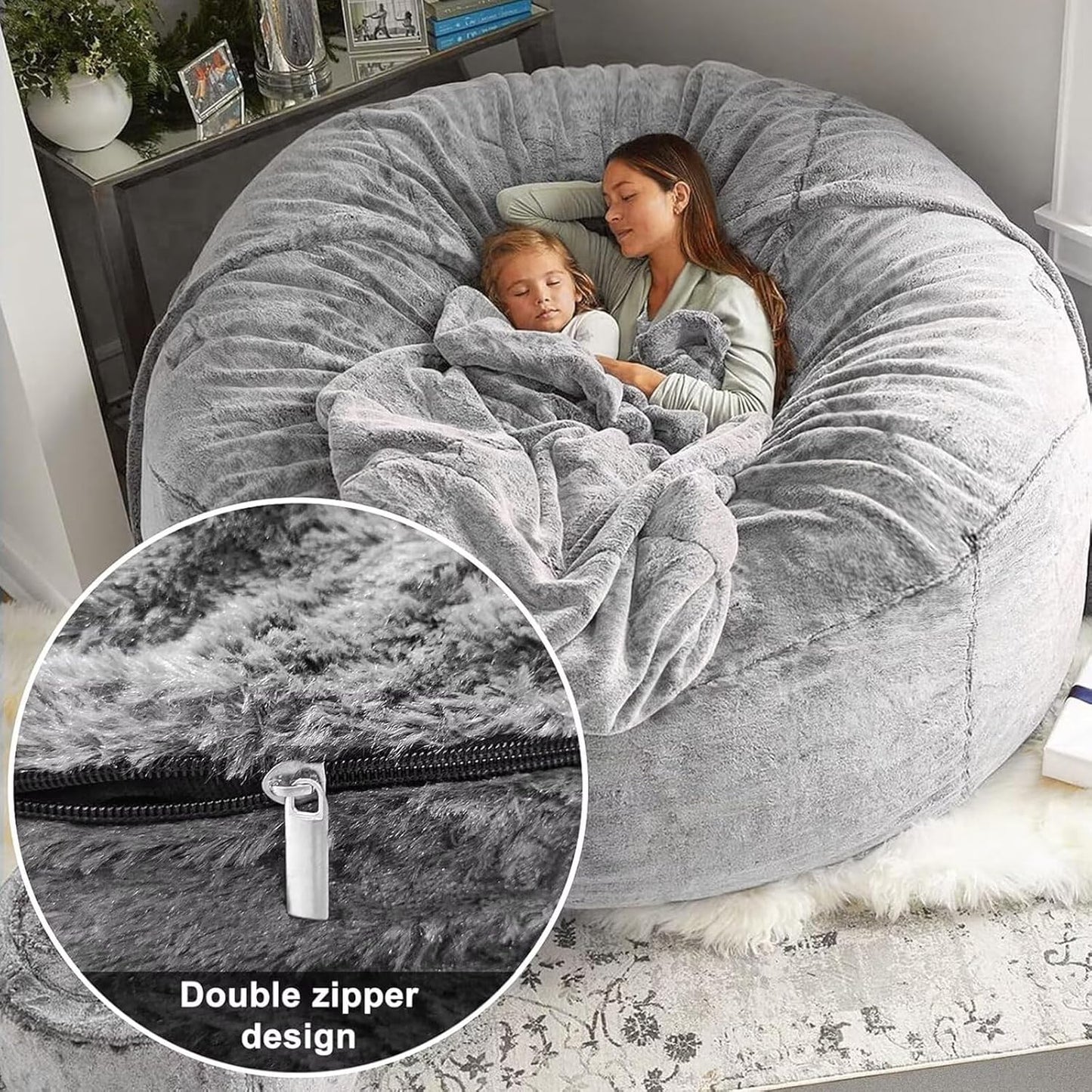 BCU 6FT Bean Bag Chair for Adults and Kids Without Filler Giant Stuffed Animal Storage Cover Soft Faux Fur Floor Chair Cover for Bedroom Living Room, Lemon Yellow