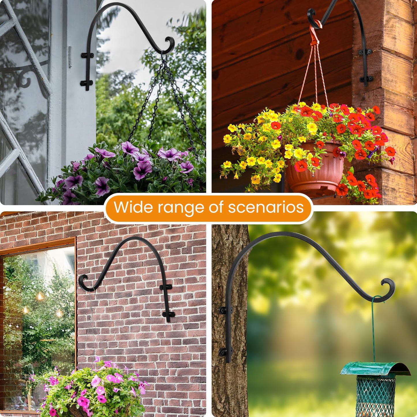 2 Pack Plant Hangers Outdoor, 16 Inch Hanging Basket for Plants Outdoor Brackets, Heavy Duty Plant Hanger Bracket with 80lbs Weight Capacity for Hanging Baskets,Bird Feeders,Lanterns and Wind Chimes