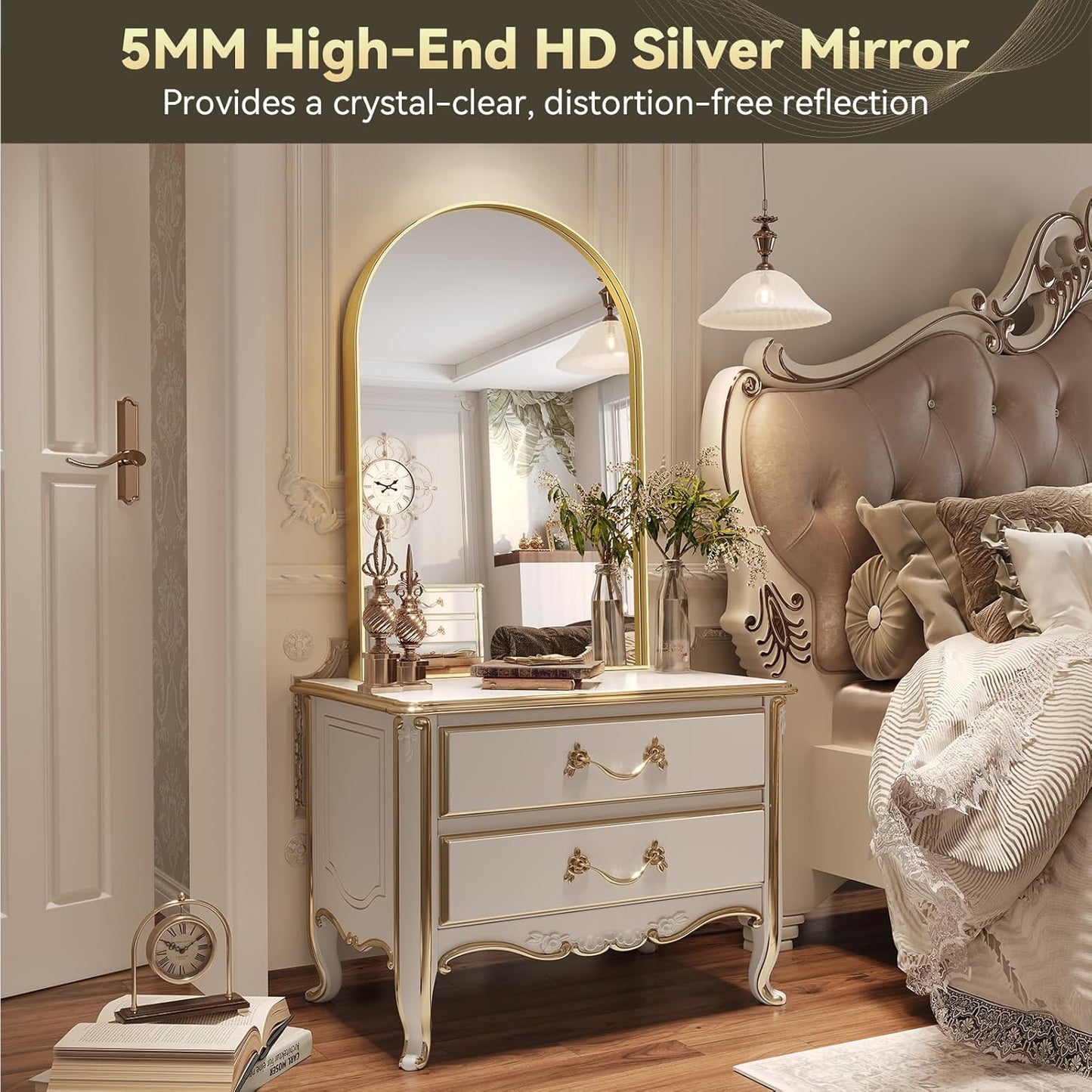Brightify Arched Mirror, Arched Wall Mirror, 24 x 40 Inch Gold Arch Mirror, Metal Frame Gold Bathroom Mirror, Arched Top Bathroom Vanity Mirror for Living Room Bedroom Mantel Entryway Hallways