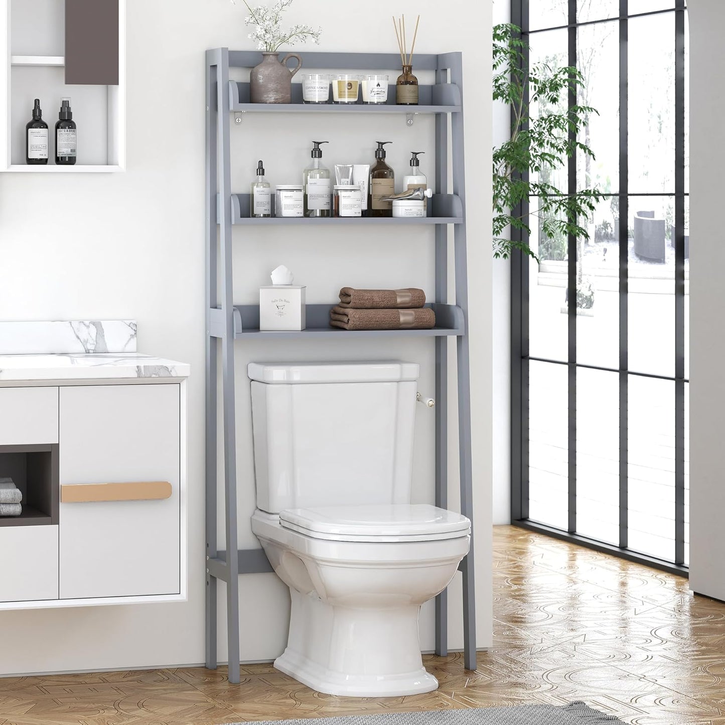 UTEX Over Toilet Bathroom Organizer, 3-Tier Above Toilet Storage Shelf Rack, Bathroom Shelves Over Toilet (Gray)