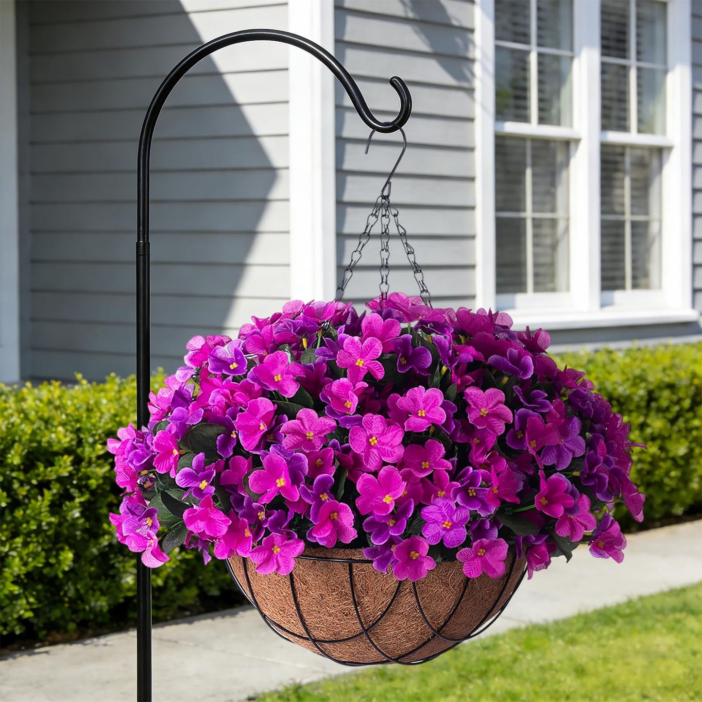 INXUGAO Artificial Hanging Flowers with Basket Outdoors, Fake Hydrangea UV Resistant Arrangements in Pot Planter Spring Summer Decor for Indoor Porch Garden Yard(Double Lotus)