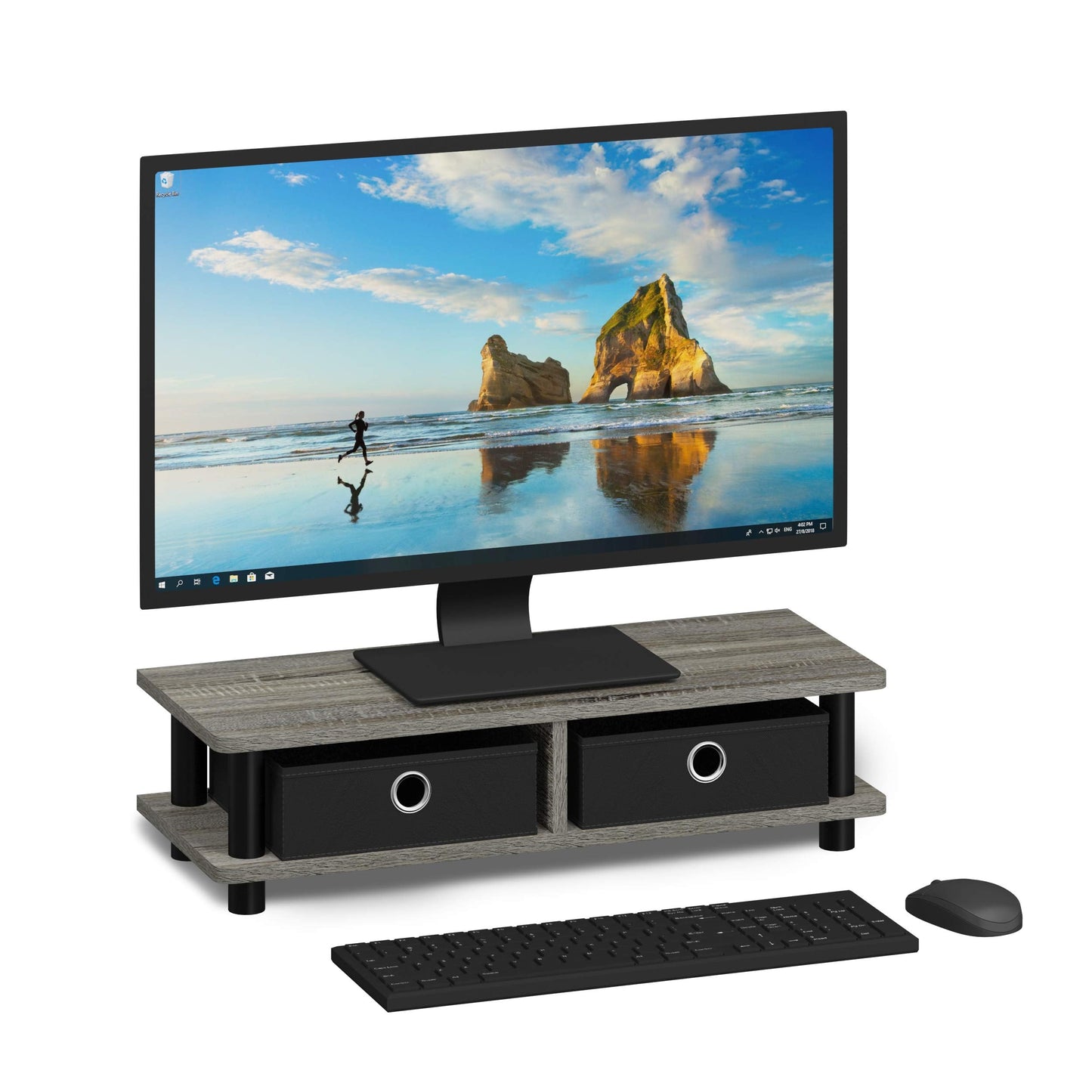 Furinno Turn-N-Tube Monitor Stand, French Oak Grey/Black