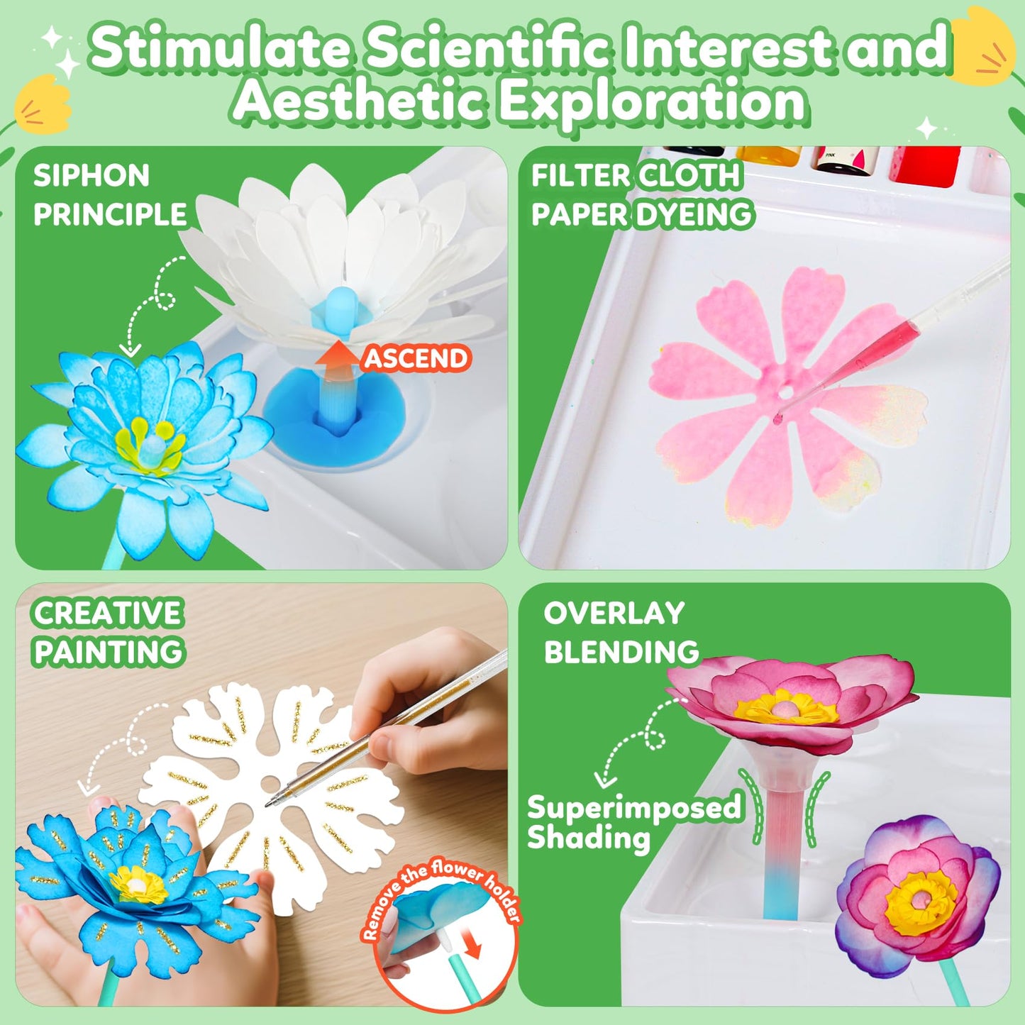 Paper Flower Science Kit, Kids DIY Arts and Crafts Color Changing Flowers Set, Flower-Dyeing Science for Kids Age 8-12, Magic Flowers Paper for Girls 6 7 8 9 10 11 yr Birthday Valentines Day Gifts