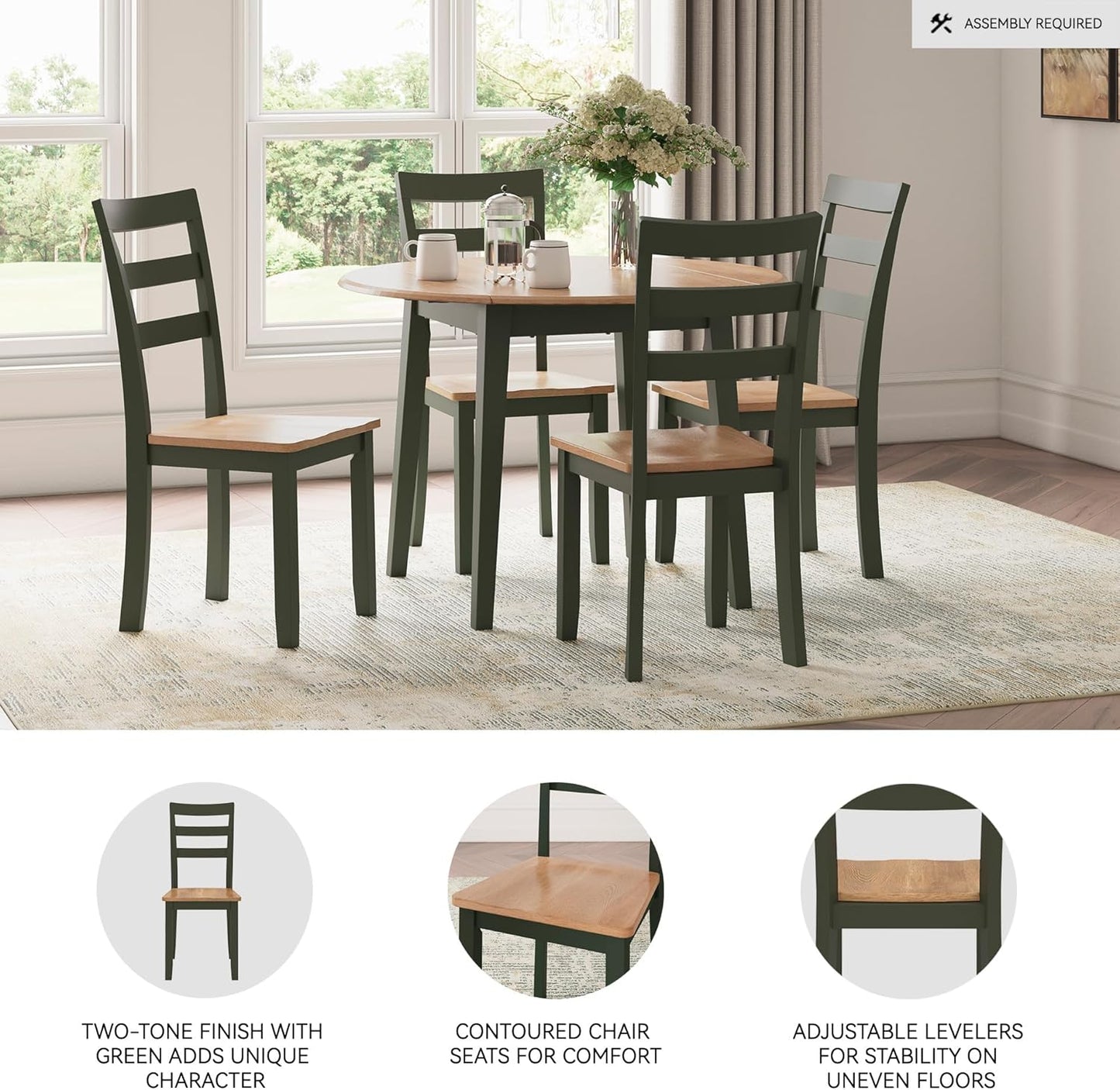 Signature Design by Ashley Gesthaven Modern Indoor Armless Dining Chair, Set of 2, Green & Light Brown