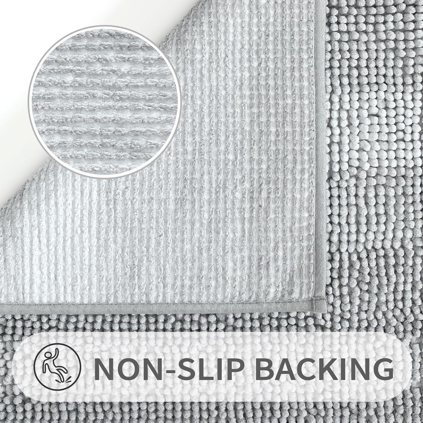 Gibelle Grey Bathroom Rug Set 2 Piece, Chenille Non Slip Bath Mat Set, Absorbent Shower Rug and Bath Room Floor Mats, Quick Dry Bathmat Bathroom Decor Accessories for Tub, 20" x 32"
