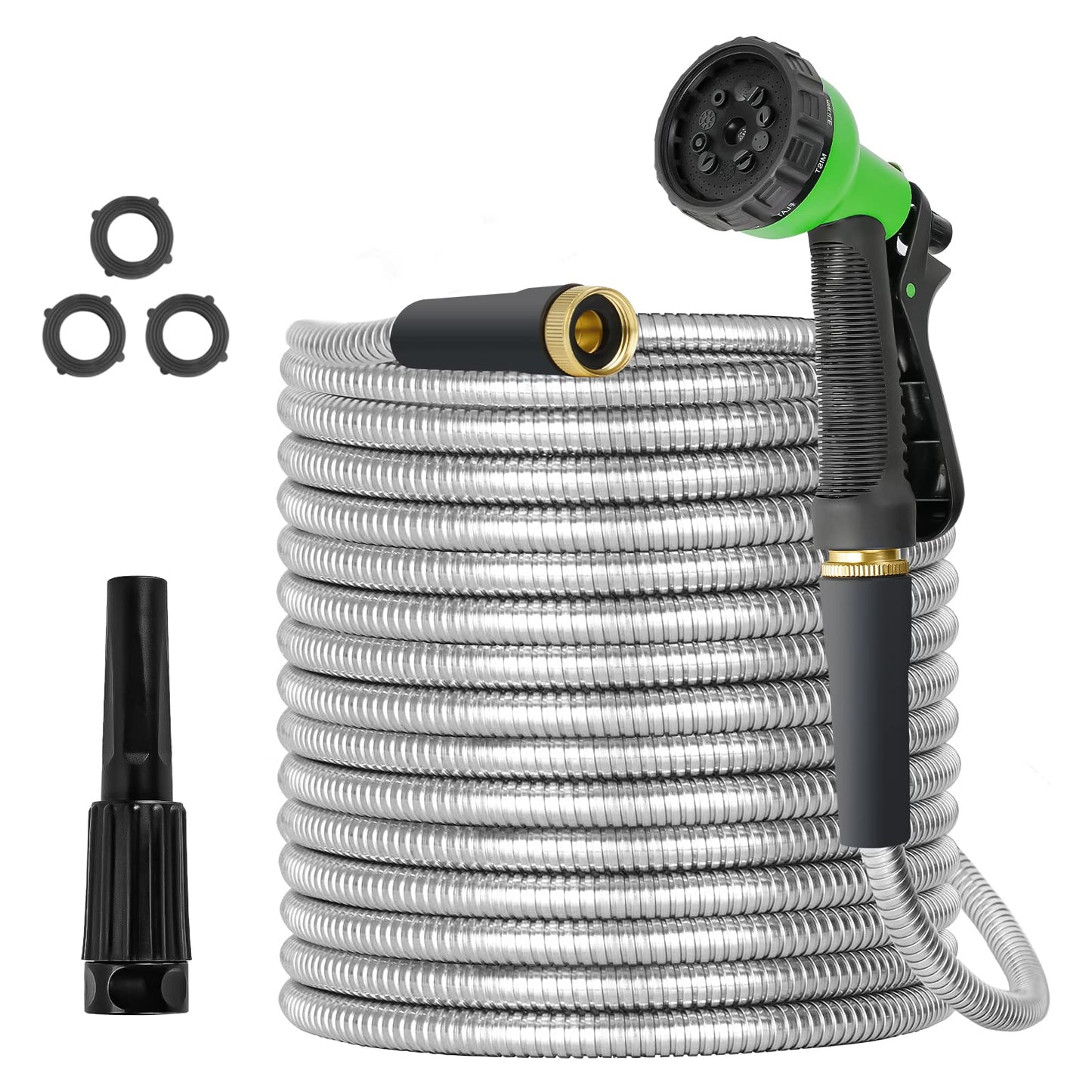TVKB Metal Garden Hose 75ft Stainless Steel Water Hose Super Tough Flexible Water Pipe with 3/4 inch Brass Fittings and Sprayer Nozzle, Kink & Tangle Free, Rust Proof
