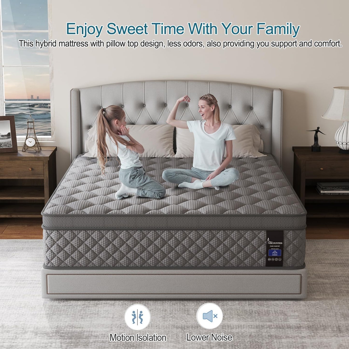 Full Mattress, 10 Inch Euro Top Mattress Grey Hybrid Medium Firm for Back & Lumbar Support, 100 Night Trial, Individual Pocket Spring for Motion Isolation & Pressure Relief
