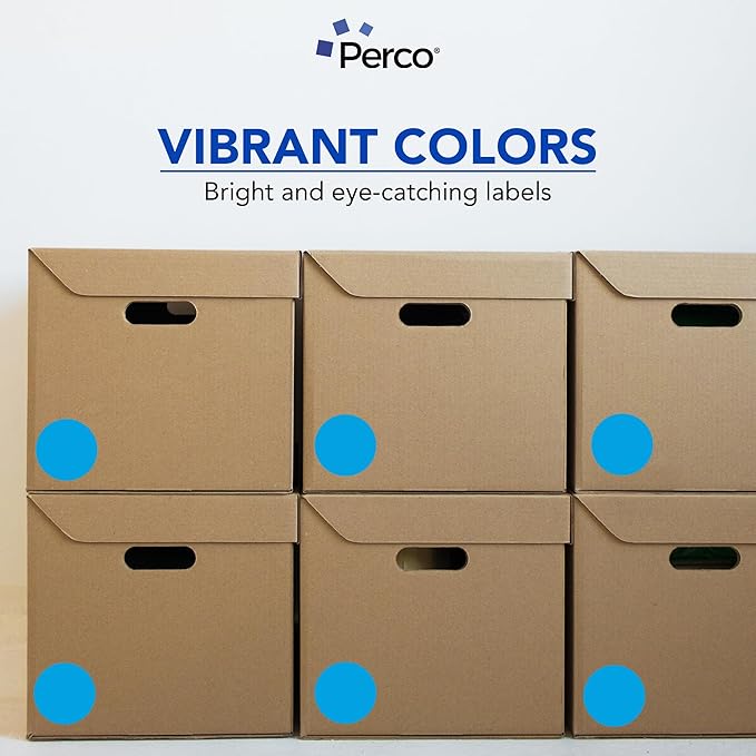 Perco Light Blue 3-Inch Round Circle Dot Sticker Labels with Easy Peel Perforation - 500 Labels per Roll - Strong Adhesion, Vibrant Colors for Organizing, Crafting & More - Made in USA