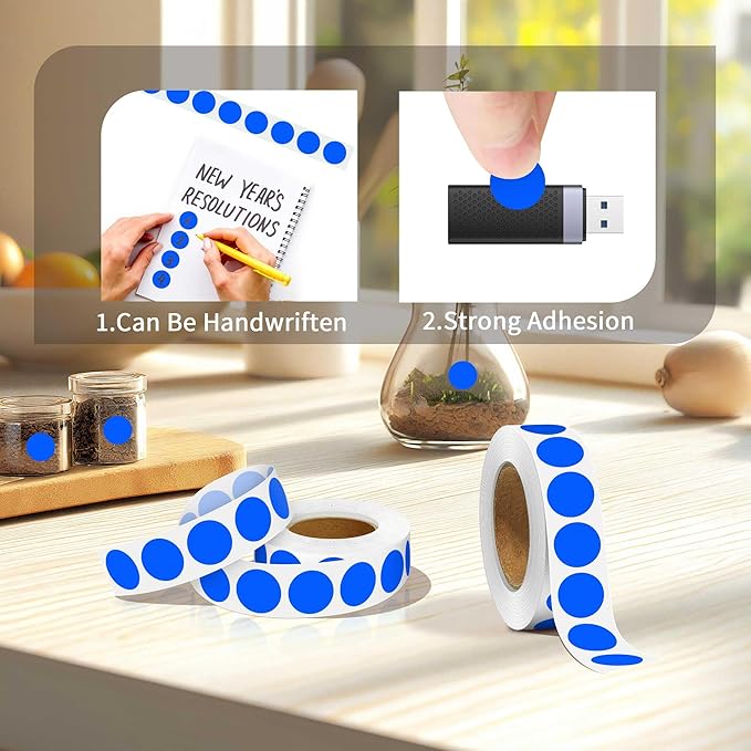 0.75 Inch Multi - Purpose Removable Labels,1000 PCS 3/4" Blue Dots for Classroom, Papers, Market, Price Tags, and Library Book Labels. Non - Printable Round Colored Stickers