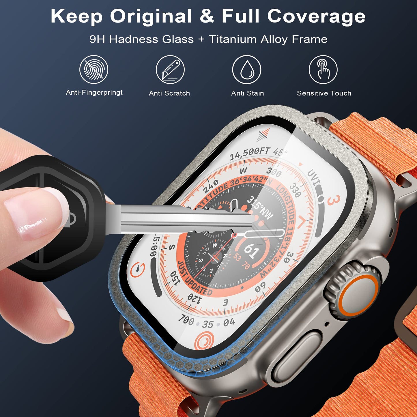 Wsken For Apple Watch Ultra 3/Ultra 2/Ultra Screen Protector 49Mm,9H Tempered Glass + Titanium Alloy Frame, [Keep Original] [Tou