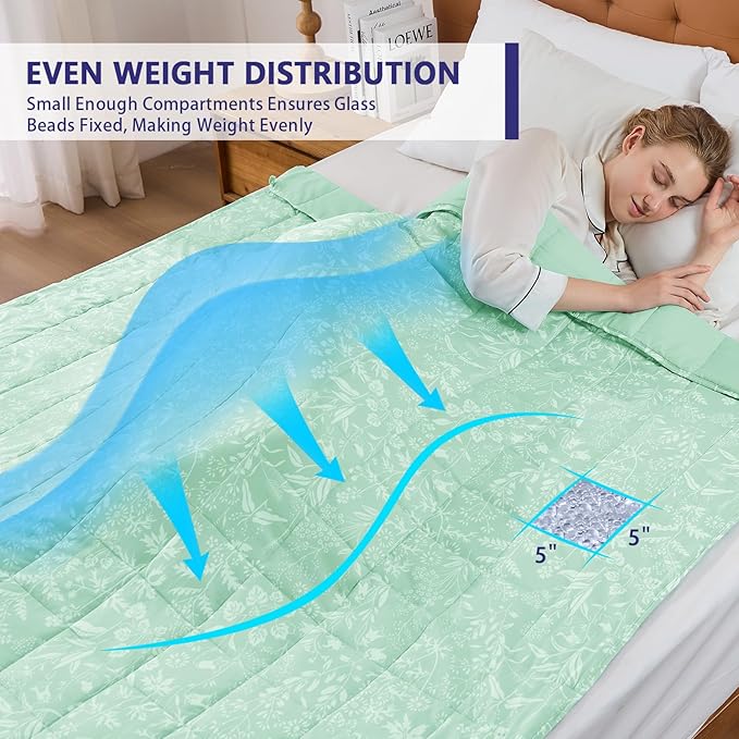 yescool Weighted Blanket for Adults (15 lbs, 48" x 72", Cerulean) Cooling Heavy Blanket for Sleeping Perfect for 140-160 lbs, Twin Size Breathable Blanket with Premium Glass Bead, Machine Washable