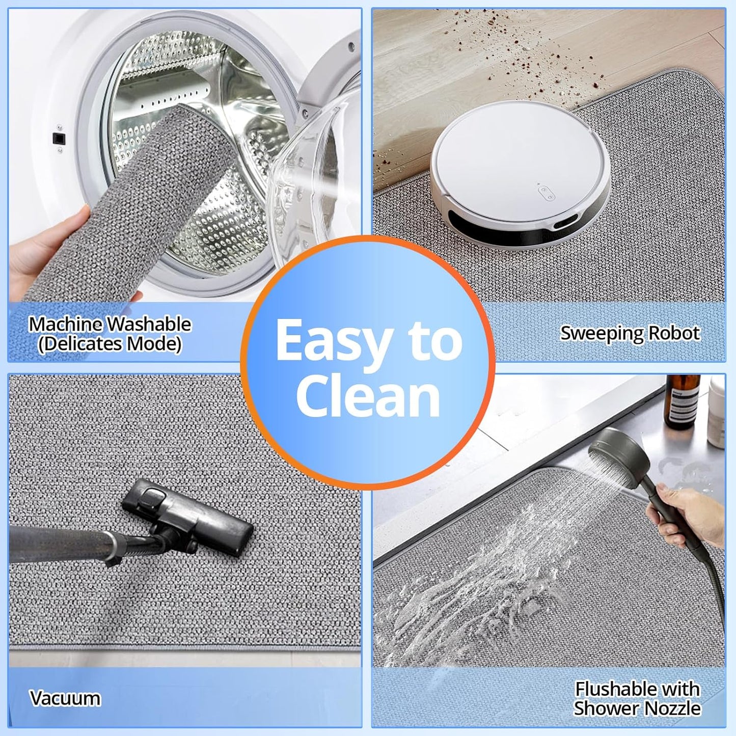 Upgraded Bathroom Rugs 24x36Inch, Thin Bath Mat with Rubber Backing Non-Slip, Absorbent,Quick Dry Machine Washable, Home Decor Accessories Cozy Cloth Bathroom Mat fit Under Door/Sink/Tub/Shower-Gray