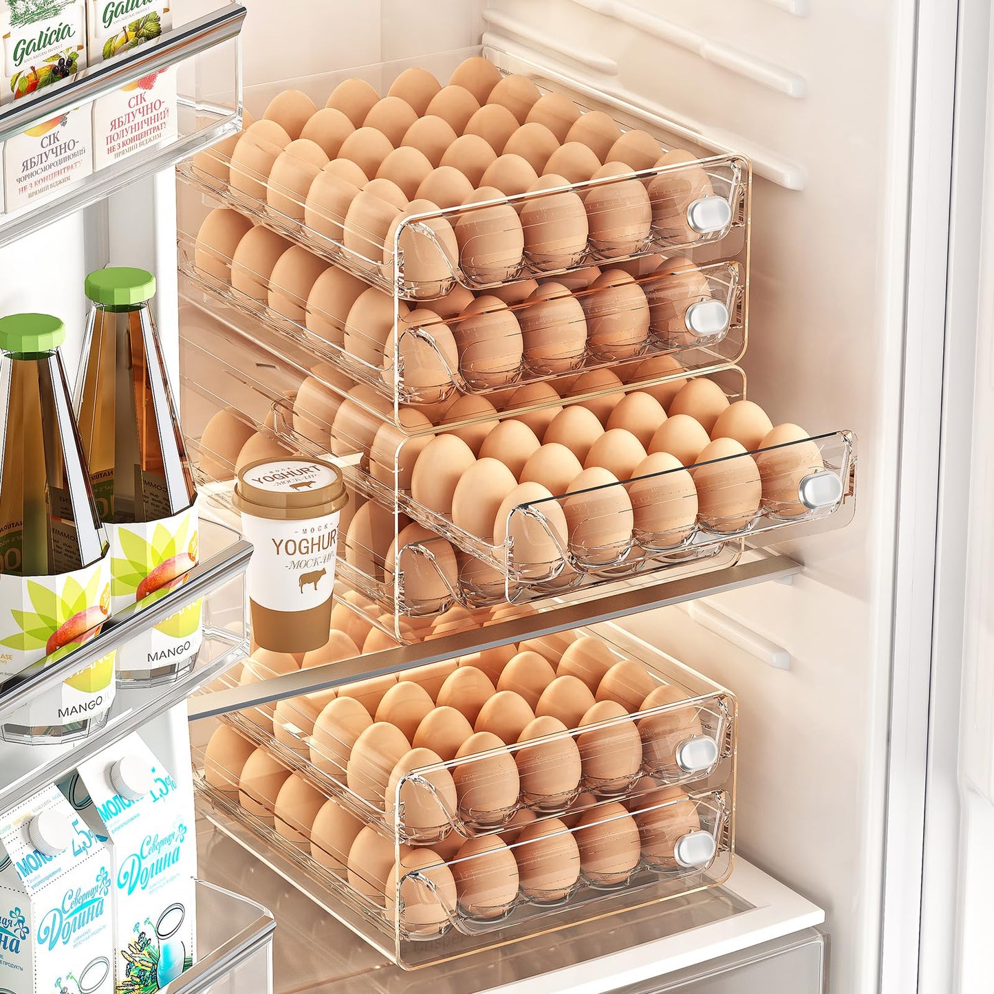 MSHOMELY 60 Egg Holder for Fridge, Egg Container for Refrigerator, Stackable Egg Storage Container, Egg Fresh Storage Box for Fridge, 2Layers Egg Tray, Clear Egg Organizer, BPA Free