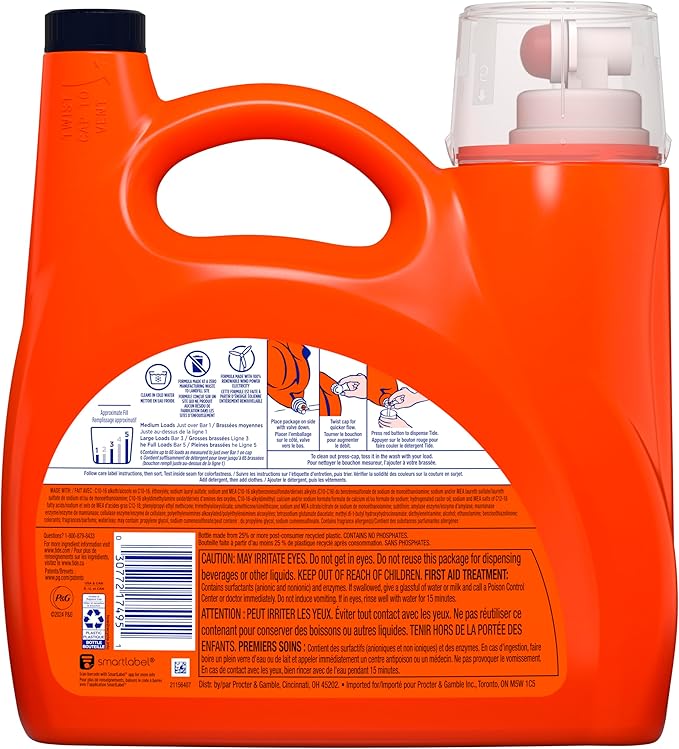 Tide Ultra Odor Defense Plus Oxi Liquid Laundry Detergent, 92 fl oz, 65 Loads, Advanced Odor and Stain Fighting Laundry Detergent Liquid