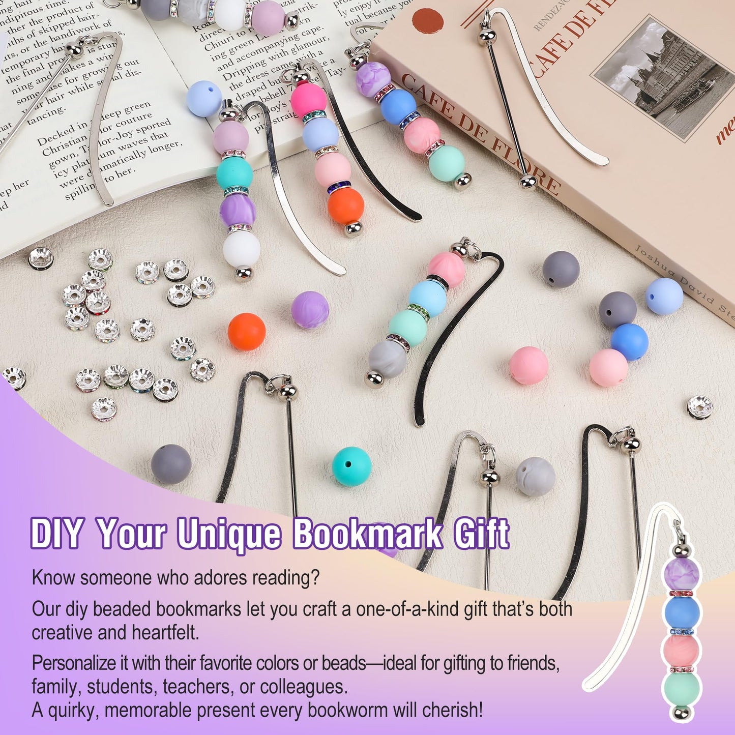 Sandure 162pcs DIY Beadable Metal Bookmarks Craft Kit with 12 Bookmarks 150 Beads Bookmark Making Kit for Adults Teachers Student Creative Gift for Readers Birthday Office Supplies