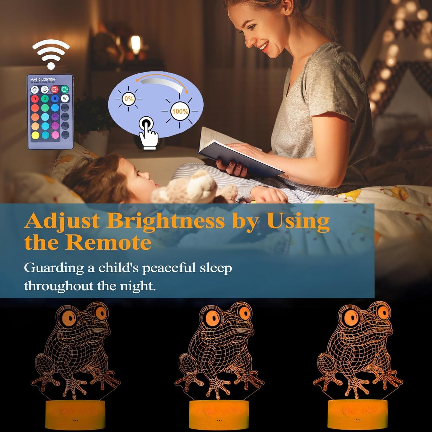 Cute Frog Night Light, Frog Gifts, Frog 3D Illusion Lamp with RGB 16 Colors Changing, Remote Control, Dimmable, Kids Room Decoration Baby's Light Room Decor Children Gifts