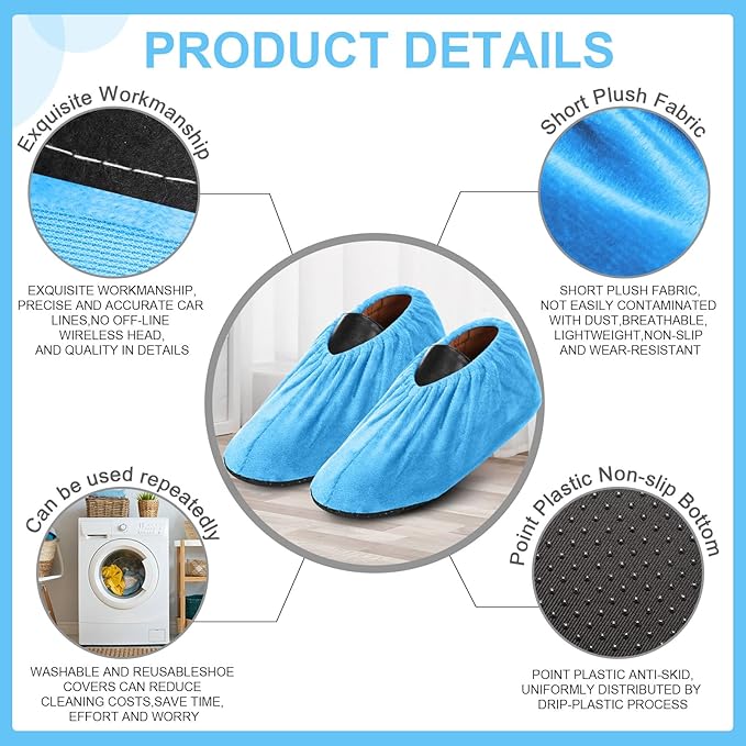 JaGely 11 Pairs Reusable Non Slip Cloth Shoe Covers Washable Thickened Boot Shoe Covers for Indoors and Households(Light Blue)