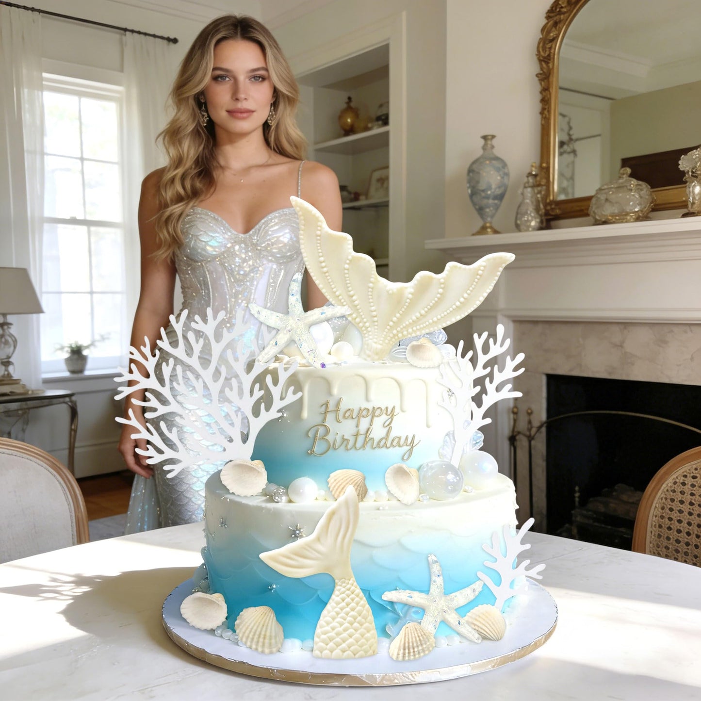 Under the Sea Cake Topper Seashells Mermaid Cake Decorations Under the Sea Ocean Birthday Party Decorations Beach Baby Shower Wedding Party Supplies