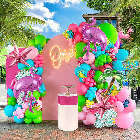 Tropical Luau Balloon Arch Kit - 126Pcs Flamingo Party Decorations with Teal Blue Pink Green Balloons, Palm Print & Pineapple Foil Balloons - Perfect for Hawaiian Aloha Summer Beach Birthday Party