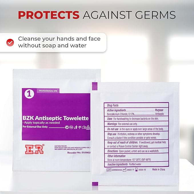 Benzalkonium BZK Wipes [1000 Count] – 5”x7” Antiseptic Towelettes, First Aid Hand Wipes, Individually Wrapped, Sterile for Skin Cleansing (Bulk Pack)