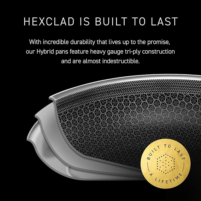 HexClad Hybrid Nonstick 7-Quart Sauté Pan with Tempered Glass Lid, Chicken Fryer, Stay-Cool Handles, Dishwasher-Friendly, Oven-Safe Up to 900°F, Induction Ready, Compatible with All Cooktops
