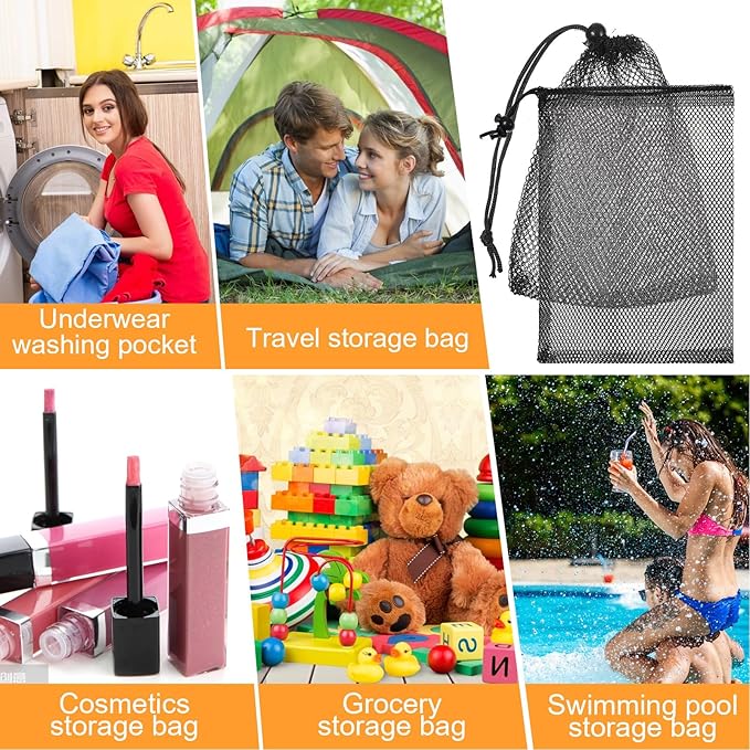 10PCS 8X12inch Mesh Drawstring Bag with Cord Lock Closure, Nylon Mesh Laundry Bags for Storage Travel Sports Ball