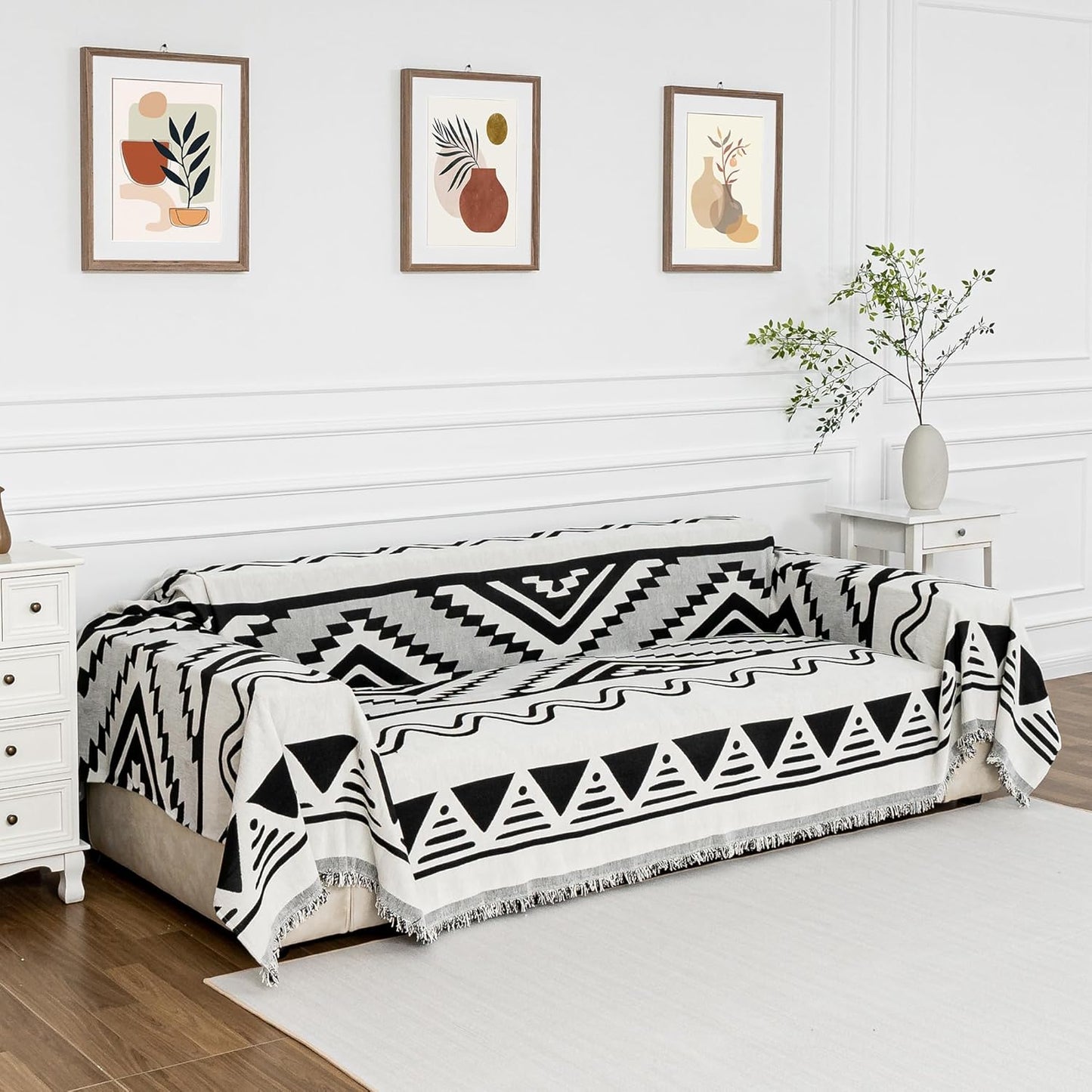 MYSKY HOME Couch Cover for Sectional Sofa Set Boho Geometric Furniture Sofa Cover Washable for Dog Cat Pets Couch Cover 3 Seat Sofa Chenille Couch Protector Multi-Use Couch Cover Blanket, 71" X134"