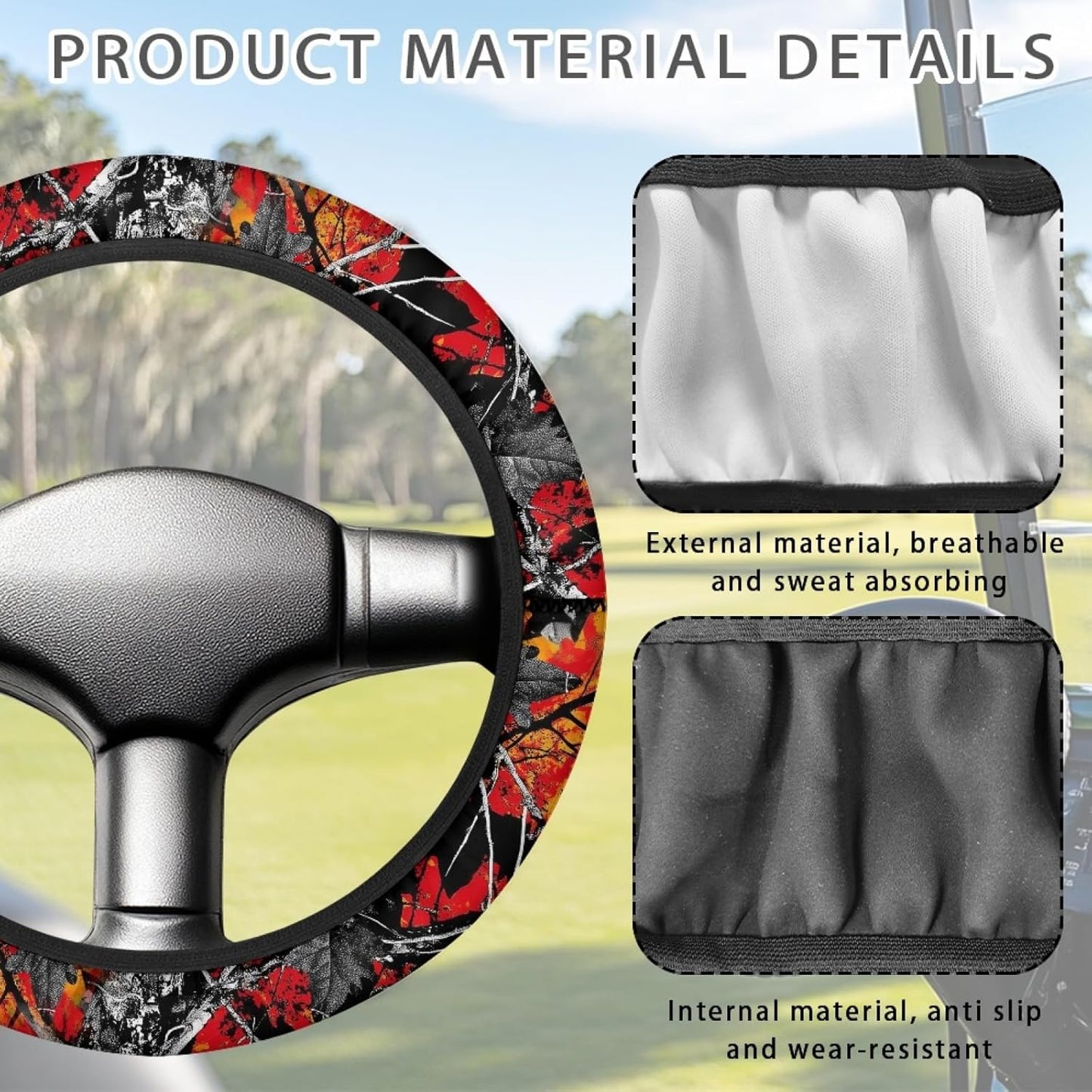 Camo Hunting Golf Cart Steering Wheel Cover Red Oak Steering Wheel Covers for Club Car Golf Cart Accessories Block UV Rays Cool Sun Heat Shield