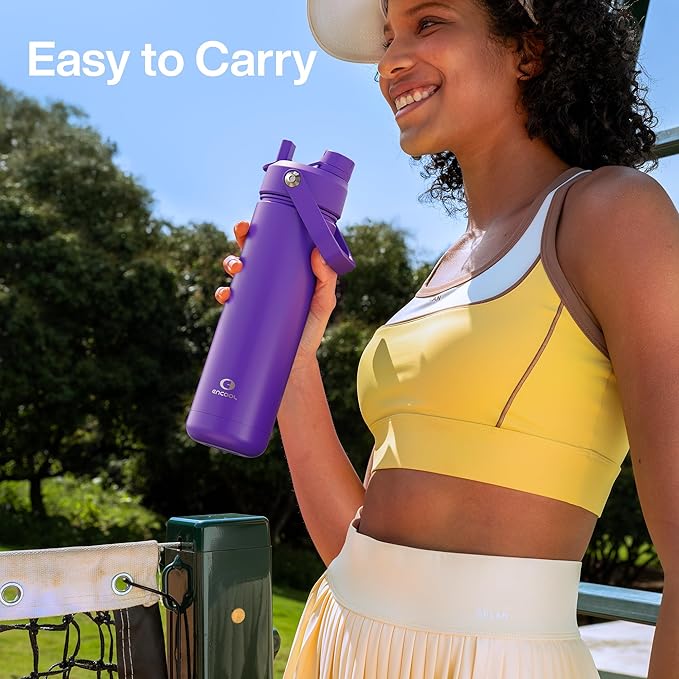 ENCOOL Insulated Water Bottle with Straw Stainless Steel Water Bottle, Leak-Proof, BPA-Free, Double Wall Vacuum Keeps Cold for 24 Hours for Sports, Travel, School (18 oz, Violet)