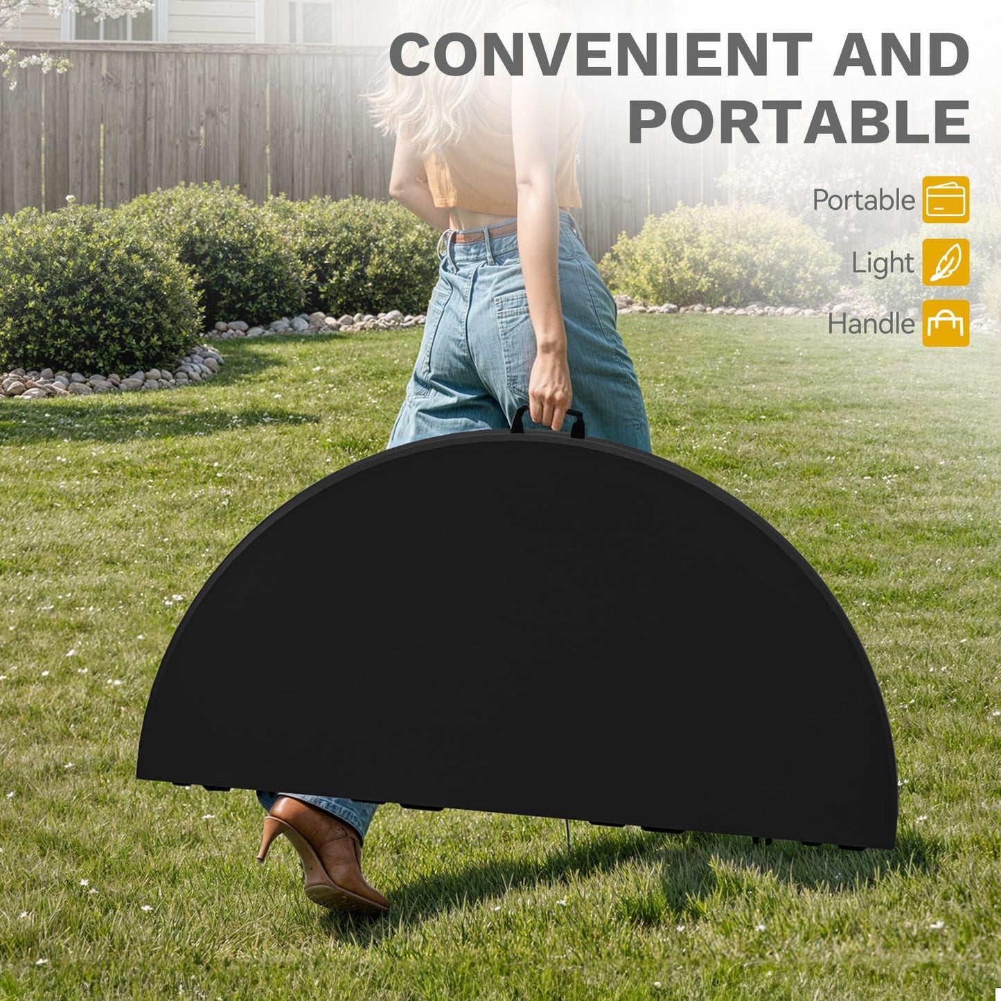 DWVO 48 Inch Folding Table for Outdoor/Indoor, Round Folding Table w/Sturdy Metal Frame, Lightweight Yet Thick Table Top Ideal for Patio Backyard Dining Room Events, Black