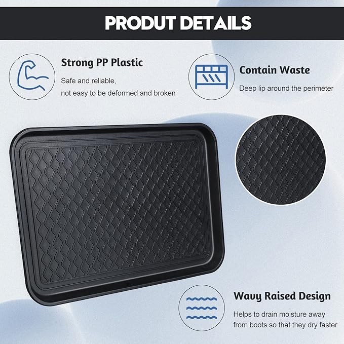 6 Pcs Multi Purpose Boot Tray Waterproof Shoe Mat Tray Indoor Outdoor PET Feeding Mat for Dog Cat Food Bowl Floor Protection with Anti Slip Floor Clean (Black, 24 x 16 x 1.2 inch)