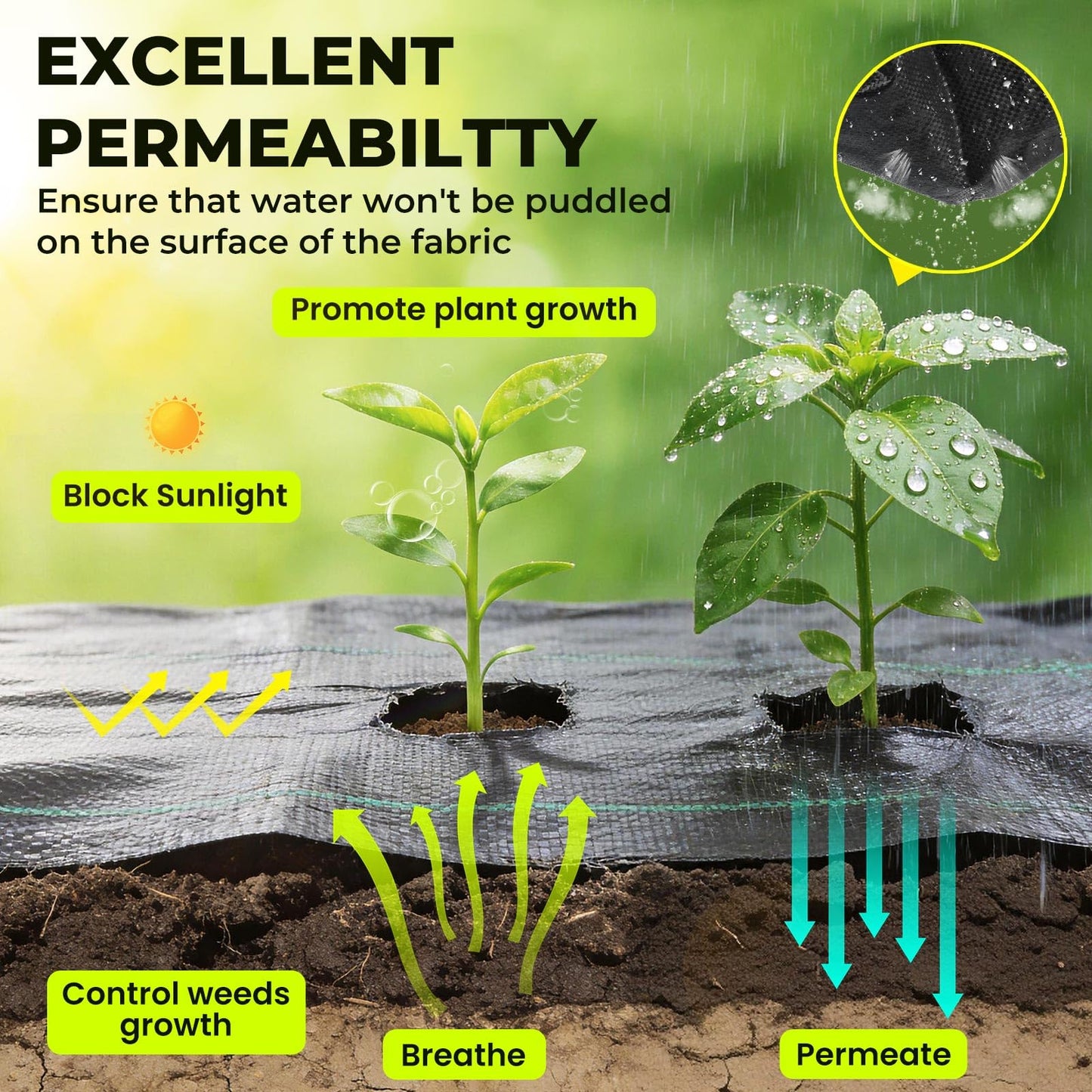 PALATALA 4ft x 300ft Weed Barrier Landscape Fabric, 3.2oz Heavy Duty Woven Geotextile Fabric, Block Gardening Mat Ground Cover, Weed Control Garden Cloth for Gardening Ground, Landscaping, Driveway