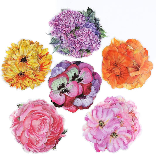 RISYPISY 120PCS Large Flower Stickers, Waterproof Transparent Sticker | Floral Decals for Scrapbooking, Water Bottle, Laptop, Junk Journal, Bullet Journals, Planners