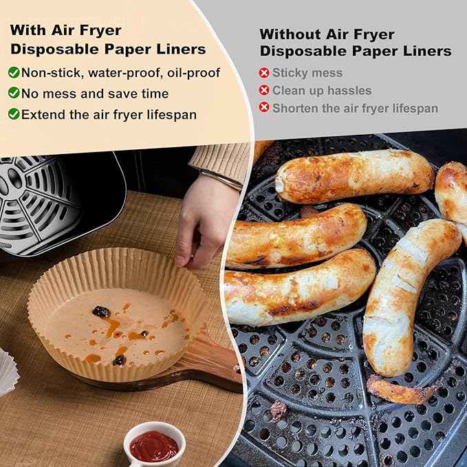 Air Fryer Paper Liners Disposable: 100pcs Oil Proof Parchment Sheets Round, Airfryer Paper Basket Bowl Liner for Baking Cooking Food