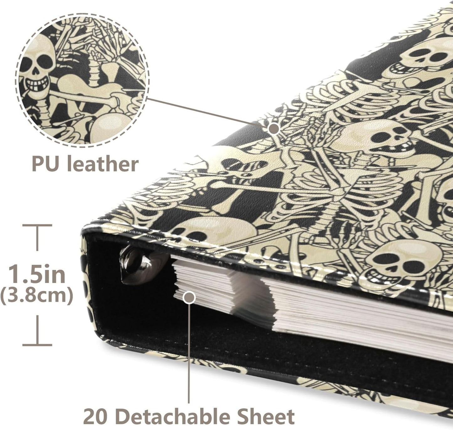 Fisyme Gothic Skull Skeletons Photo Album Self Adhesive DIY Scrapbook Album for 2x3 4x6 5x7 6x8 Picture 20 Pages Memory Book for Family Wedding
