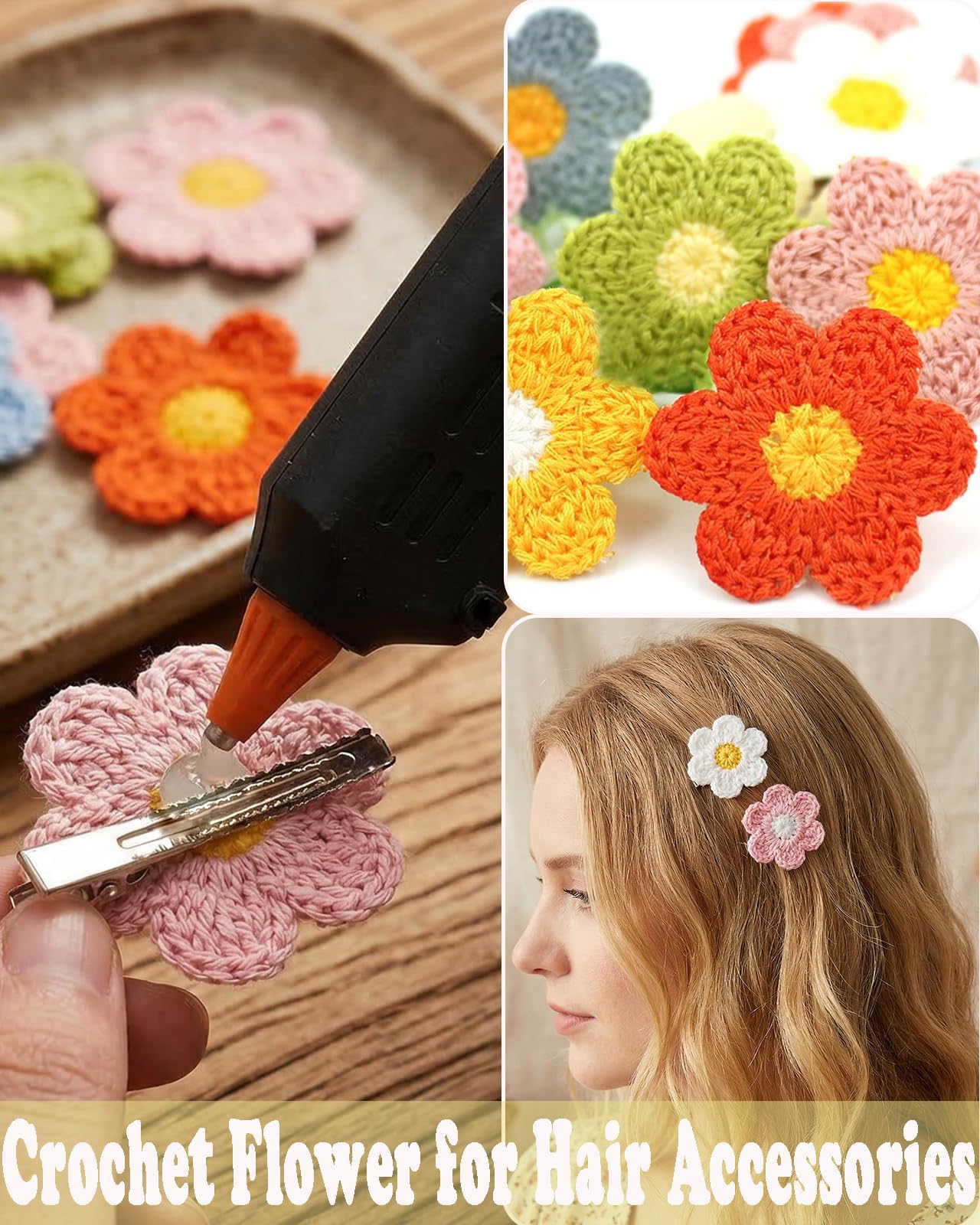 30 Pieces Crochet Flower Applique Small Yarn Patches for Sewing Scrapbook Hairband Pet Collar Garment Embellishment Jewelry Making Supplies (Multi)