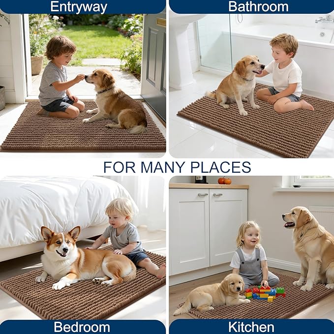 OLANLY Dog Door Mat for Muddy Paws 44x32, Ultra Absorbent Chenille Mud Doormat, Non-Slip Washable and Dirt Trapping Doormat for Indoor Entryway, Quick-Dry Indoor Pet Bed Mats for Dogs, Mocha