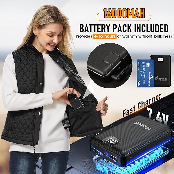 Women Heated Vest with Battery Pack, 16000mAh 7.4V Smart Rechargeable Heated Vests, Electric Lightweight Heating Vest Jacket