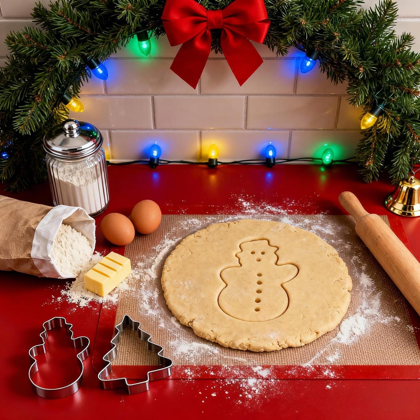 Christmas Cookie Cutters Set - 9 Pieces - Christmas Tree, Gingerbread Man, Snowflake, Snowman, Angel, Santa Face, Santa Claus, Candy Cane, Reindeer Shapes, Stainless Steel Metal Biscuit Cutter Molds