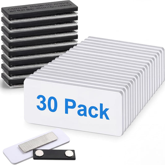 Chinco 30 Packs Magnetic Name Tags with Magnetic Backing Blank Name Tags Locker White Round Corners, 1.5 x 3 Inches ID Badges for Nurse Personalized Jacket Shirts Office School Stores Teams(Black)