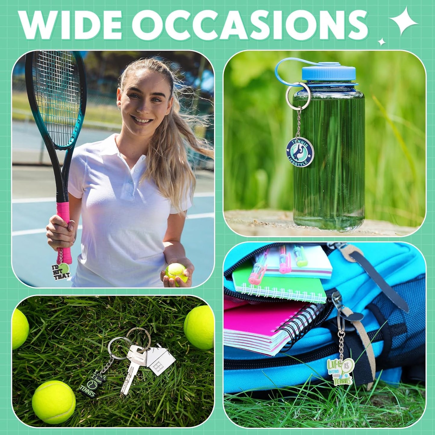 Batiyeer 36 Pack Tennis Keychains Bulk Party Favors Sports Ball Key Chains Funny Keyring Gifts for Birthday Supplies