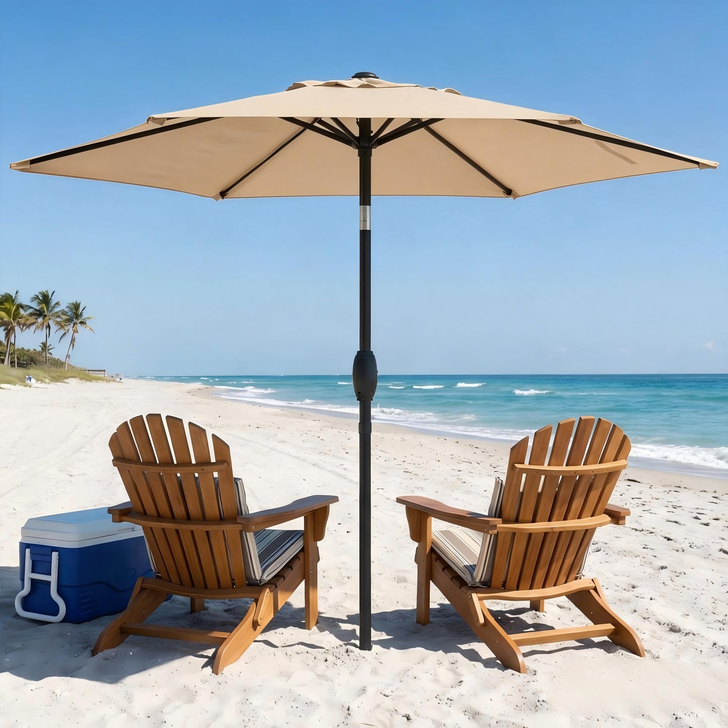 Wisteria Lane Outdoor Patio Umbrella, Market Umbrella, Large Outdoor Umbrella, Metal Pole Umbrella with Push Button Tilt and Crank, Polyester Canopy, Beige
