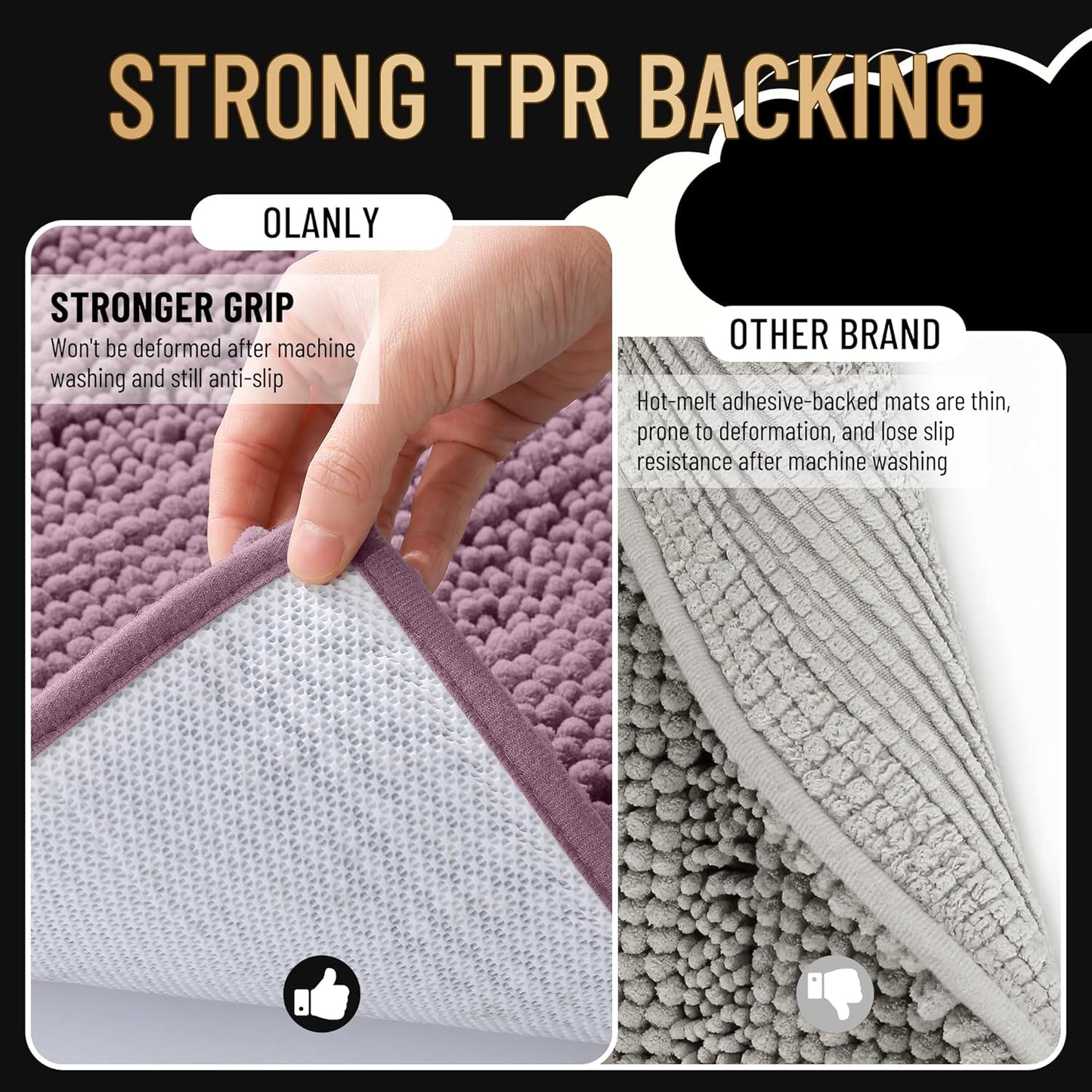 OLANLY Thick Bathroom Rugs 24x16, Extra Soft Absorbent Chenille Striped Bath Rugs, Rubber Backing, Machine Wash Dry, Bath Mats for Bathroom Floor, Tub and Shower, Home Decor Accessories, Deep Plum