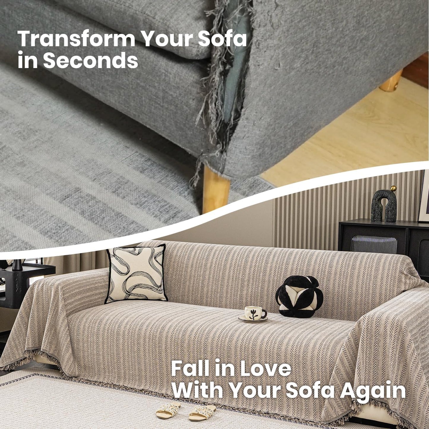 Nobildonna Sofa Cover Washable Soft Thicken Chenille Couch Cover with Tassel,Waterproof Sofa Slipcover for 3-4 Cushion Couch,Sectional Sofa,L-Shaped Furniture Protector Pet-Friendly,Brown 71"x150"