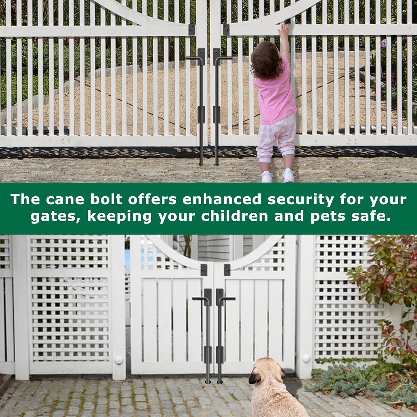12" Heavy Duty Cane Bolt Gate Drop Rod with Upgraded Design, Square Gate Drop Rod for Wood PVC Vinyl Metal Yard Gate Latch-1 Pack