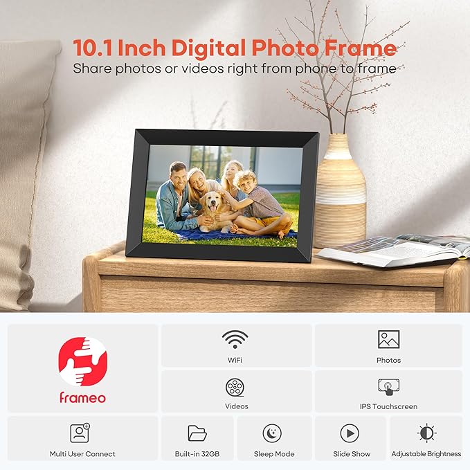 BIGASUO Digital Picture Frame, 10.1" Frameo Digital Frame WiFi with 32GB Memory, 1280x800 IPS Touch Screen, Send Photos/Videos from Your Phone Anywhere, Photo Gifts for Parents and Grandparents 2 Pack