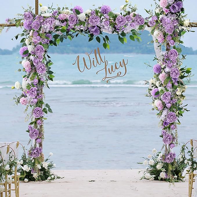 DearHouse Artificial Peony Flower Garland - 6ft/Strand Silk Peony Garland with Pink Flowers for Wedding Party Table Decoration,Deep Ruby (Wisteria)