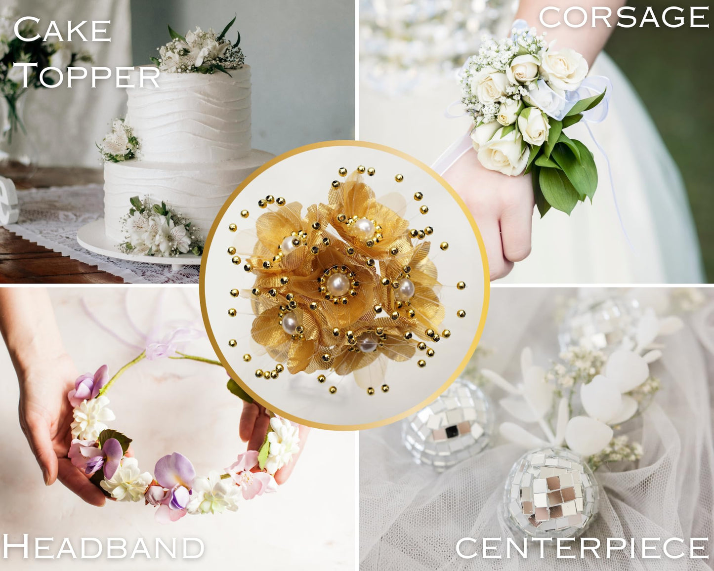 72PC Artificial Silk Pearl Spray Craft Flower for Home Craft Decor DIY Wedding Bridal Veil Headband Dress Cake Topper Embellishment Scrapbook Favor Corsage Floral Bouquet Arrangement (Sage Green)