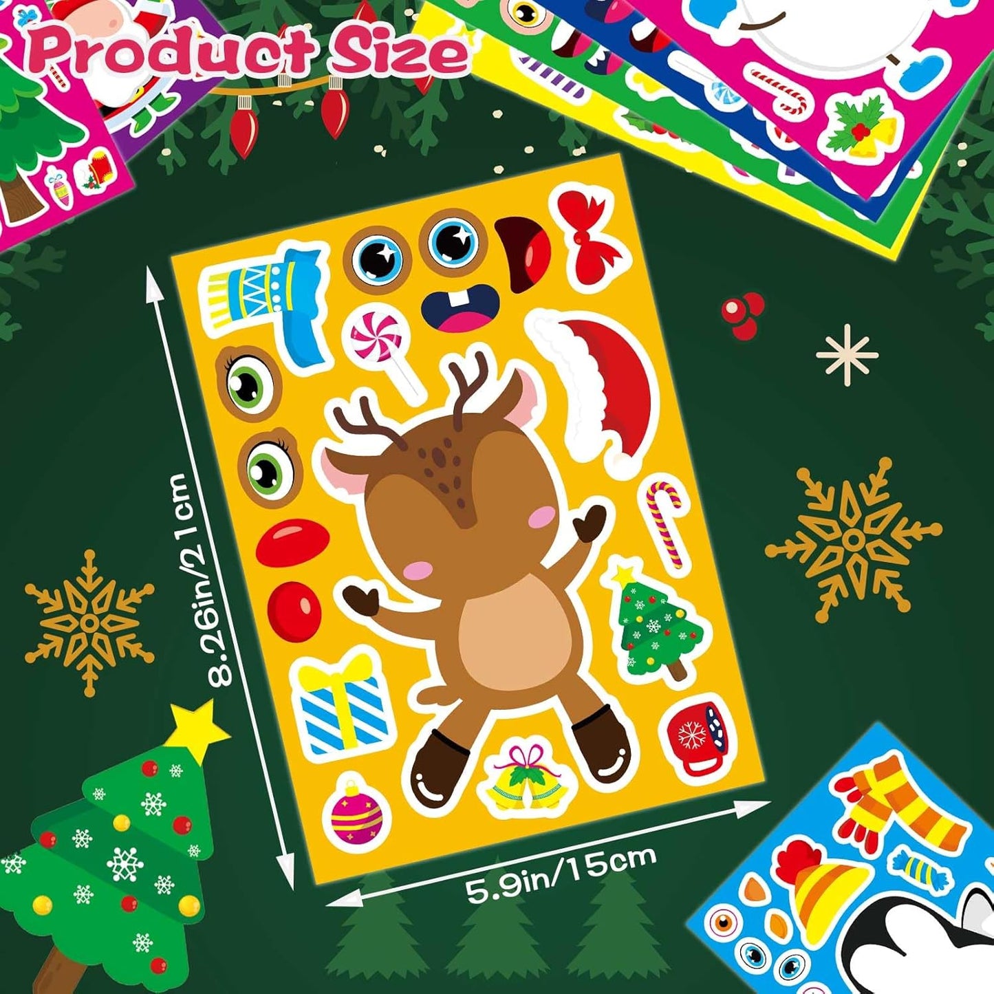 32 Sheets Christmas Stickers for Kids, Make Your Own Characters Mix and Match Sticker, Make a Face Stickers Winter Holiday Gift, Xmas Party Games Sticker Christmas Party Favor